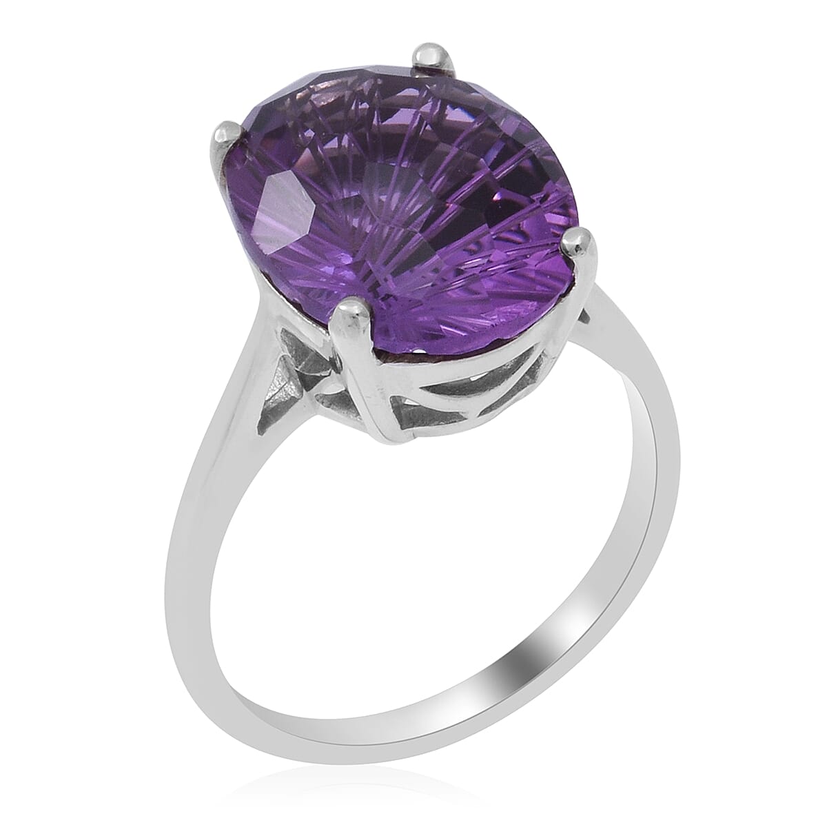 Lusaka Amethyst Solitaire Ring in Platinum Over Sterling Silver (Size 6.0) 9.80 ctw image number 2