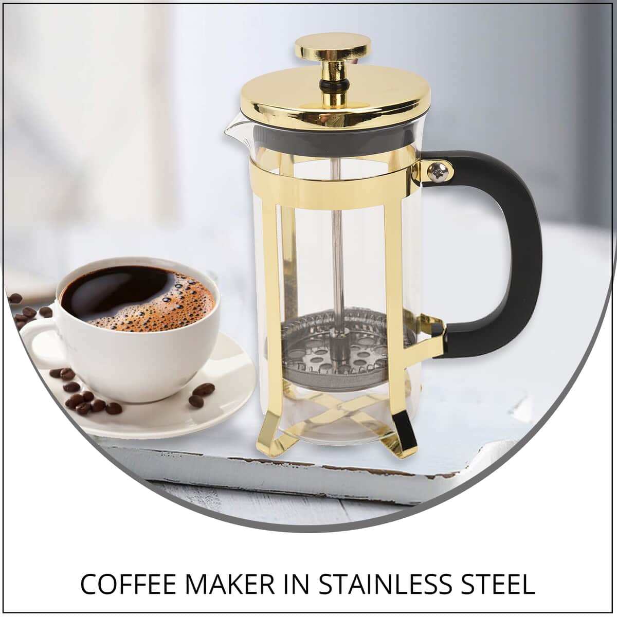 Golden French Press Coffee Maker in Stainless Steel with 2 Layer of Filtration 350 ml image number 1