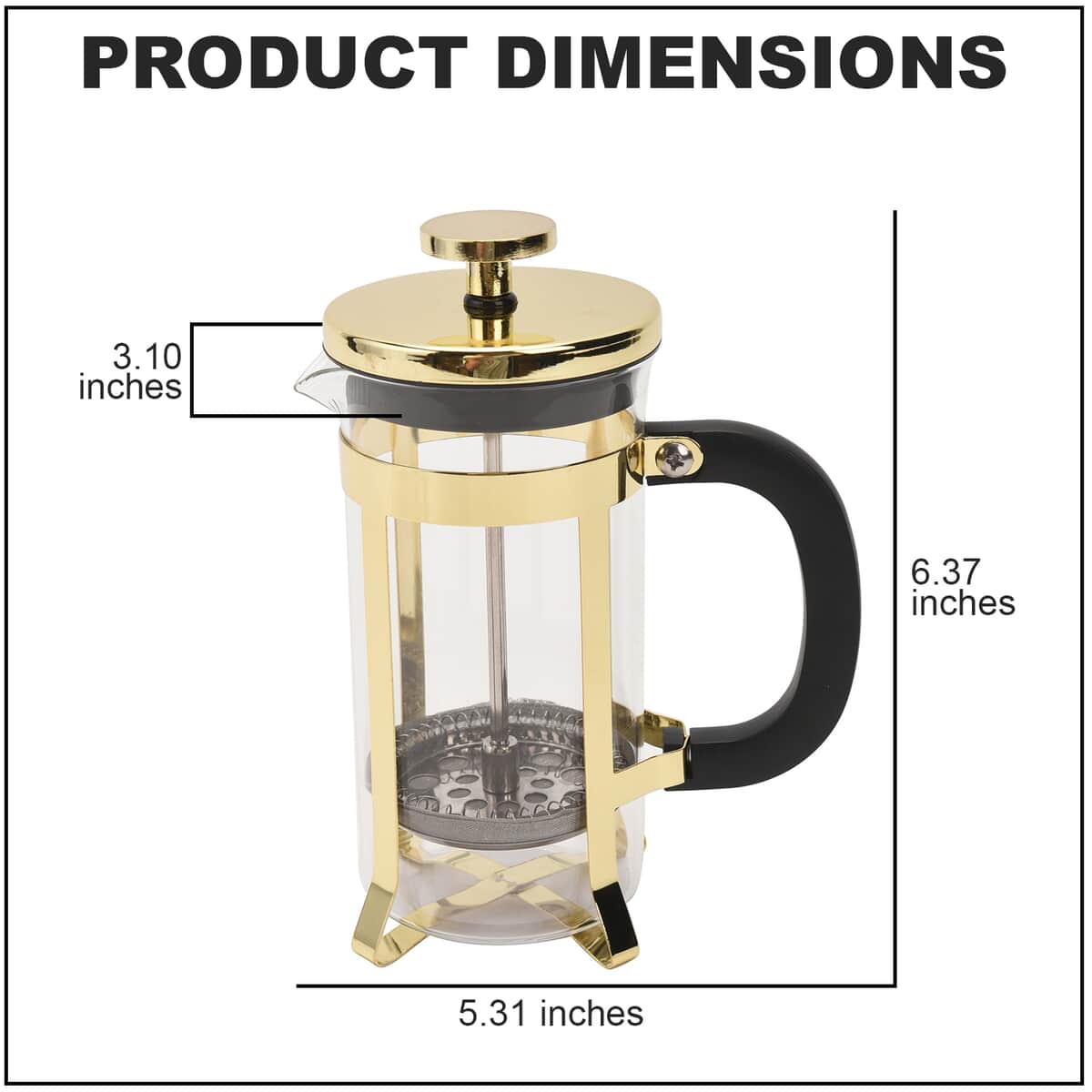 Golden French Press Coffee Maker in Stainless Steel with 2 Layer of Filtration 350 ml (5.31"x3.1"x6.37") image number 3