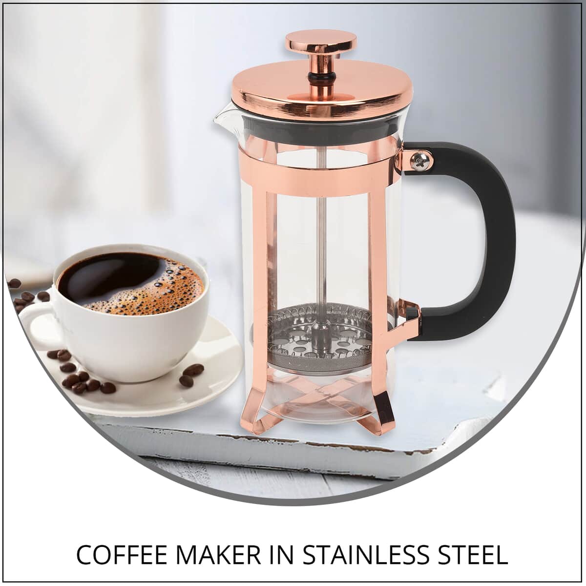Rose Gold French Press Coffee Maker in Stainless Steel with 2 Layer of Filtration 350 ml image number 1