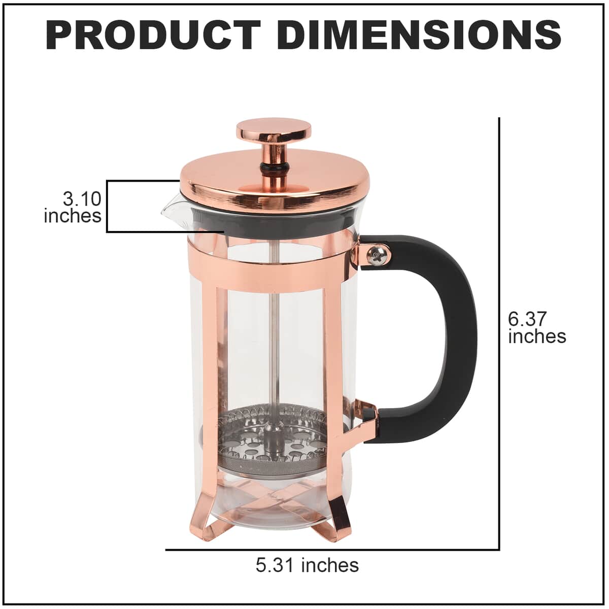 Rose Gold French Press Coffee Maker in Stainless Steel with 2 Layer of Filtration 350 ml image number 3