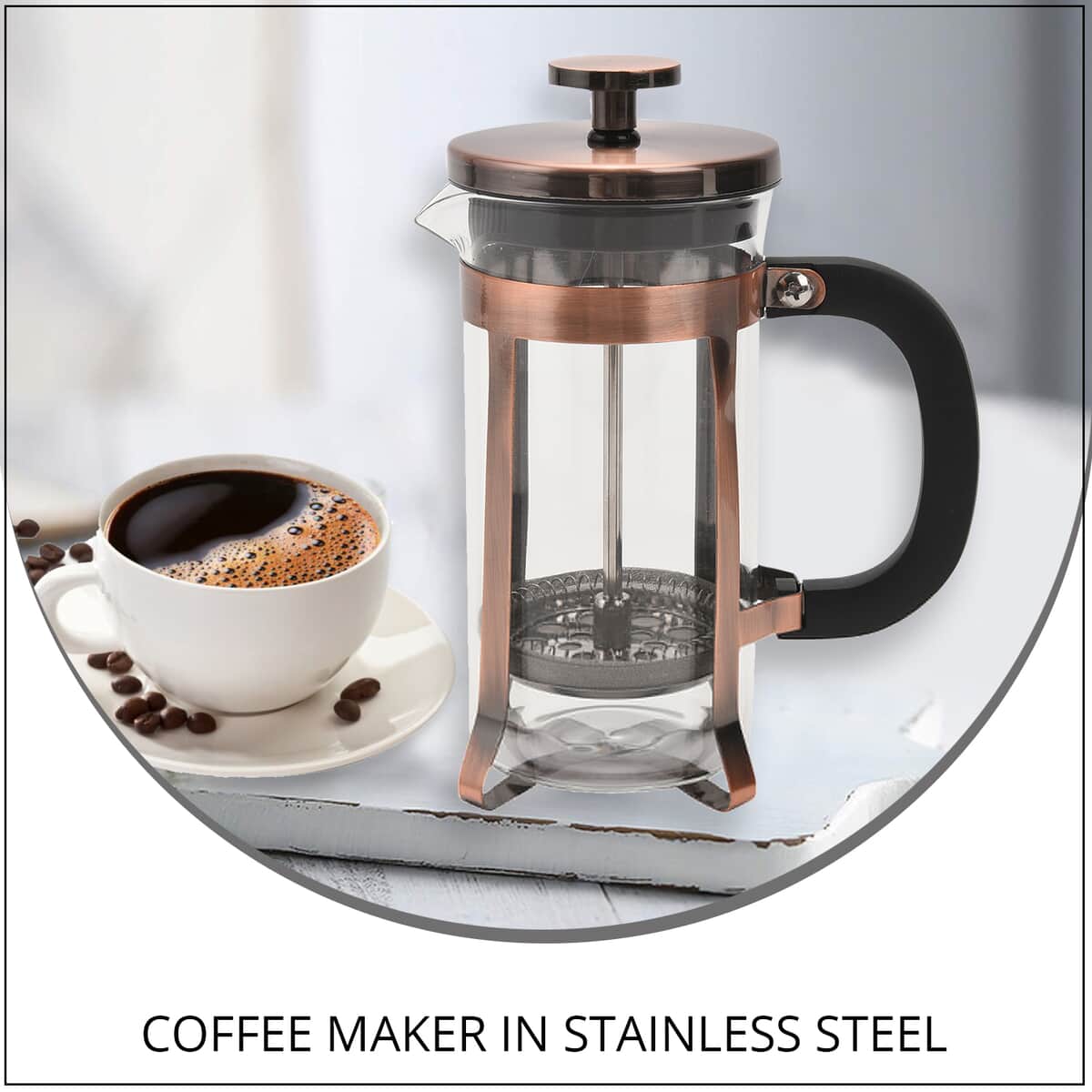 Black French Press Coffee Maker in Stainless Steel with 2 Layer of Filtration 350 ml image number 1