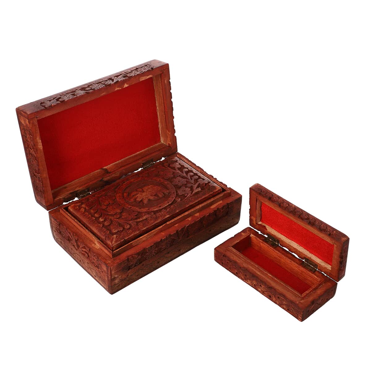 Handcraft Set of 3 Elephant Carved Finished Mango Wooden Nesting Boxes (8,6,5 in) image number 6