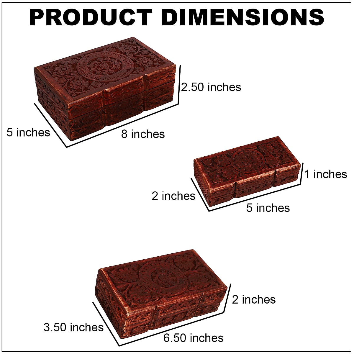 Handcraft Set of 3 Floral Carved Finished Mango Wooden Nesting Boxes image number 3