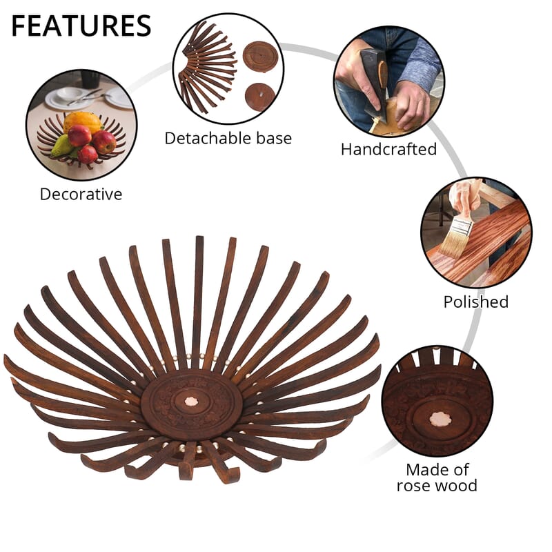 Natural Brown Rose Wood made Folding Fruit Platter/Tray