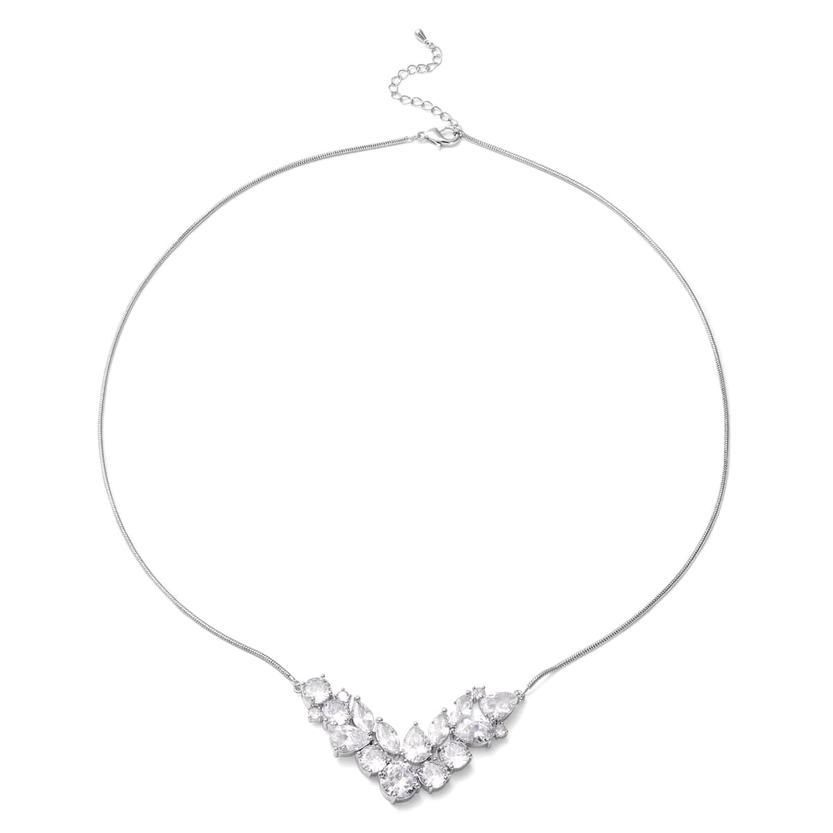 Simulated Diamond Chevron Shape Necklace 20 Inches in Silvertone image number 0
