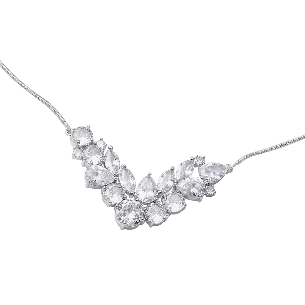 Simulated Diamond Chevron Shape Necklace 20 Inches in Silvertone image number 2