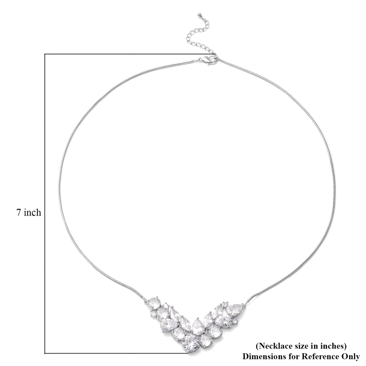 Simulated Diamond Chevron Shape Necklace 20 Inches in Silvertone image number 4