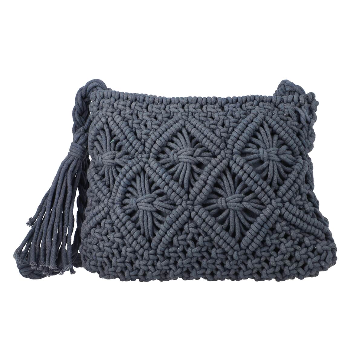 "100% Cotton Crossbody Macrame Bag SIZE: 9(L)x8(H) with 23 inch long handle COLOR: Gray" image number 0