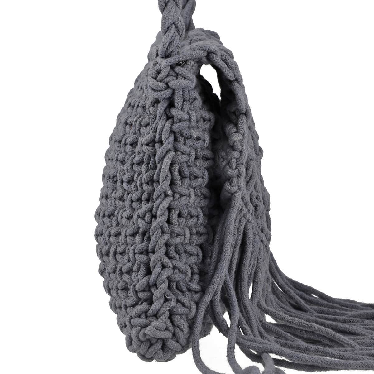 Gray Cotton Macrame Crossbody Bag with Long Strap image number 4