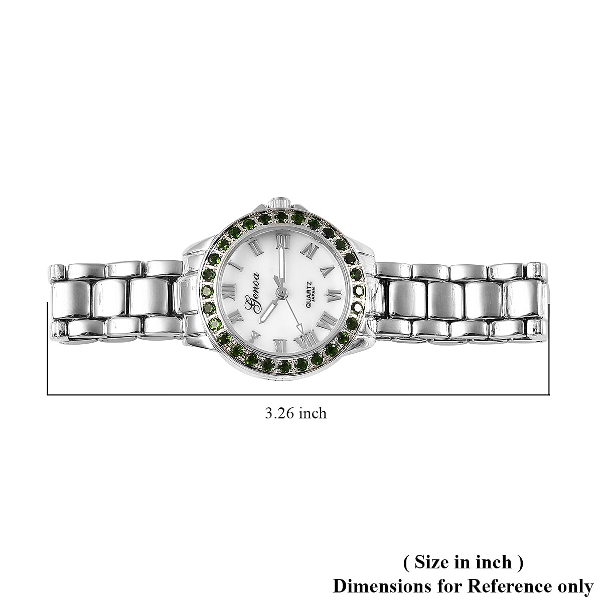 Genoa Natural Chrome Diopside Miyota Japanese Movement Watch in Silvertone 1.50 ctw