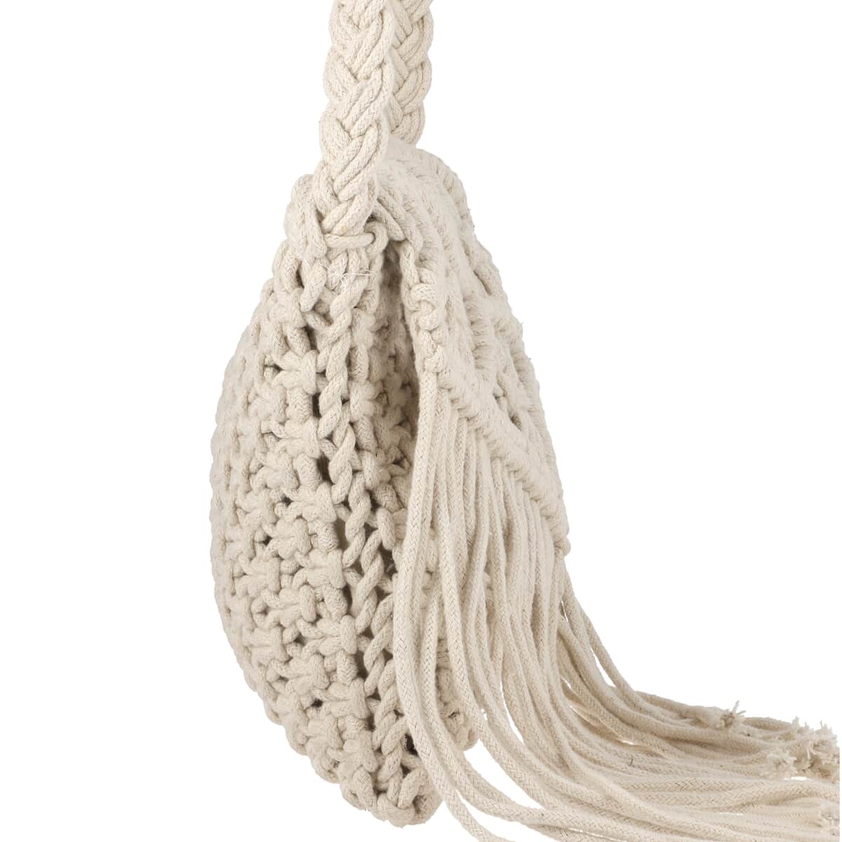 White Cotton Macrame Crossbody Bag with Long Strap image number 4