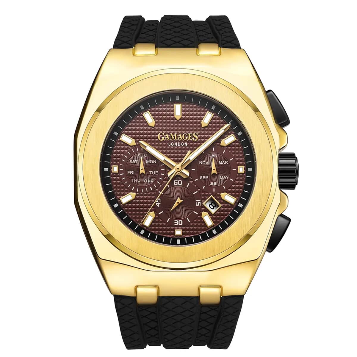 Gamages of London Limited Edition Hand Assembled Commander Automatic Movement Silicone Strap Watch in Gold (48mm) with FREE GIFT PEN image number 0