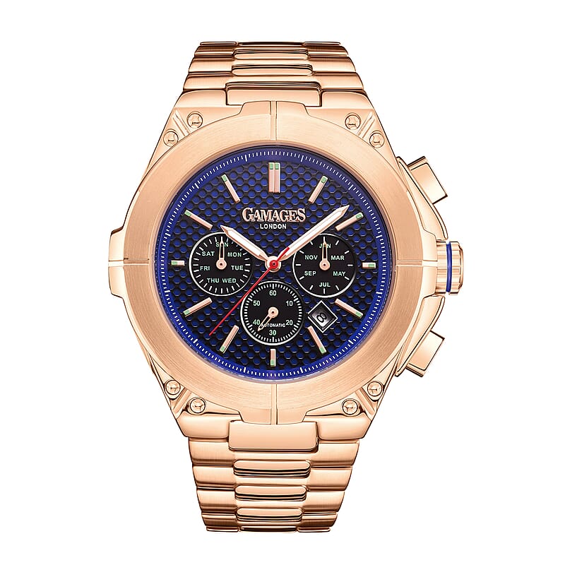 Gamages of London Limited Edition Hand Assembled Endurance Sports Automatic Movement Watch in ION Plated RG Stainless Steel 47.30mm with FREE GIFT PEN