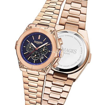 Gamages of London Limited Edition Hand Assembled Endurance Sports Automatic Movement Watch in ION Plated RG Stainless Steel 47.30mm with FREE GIFT PEN