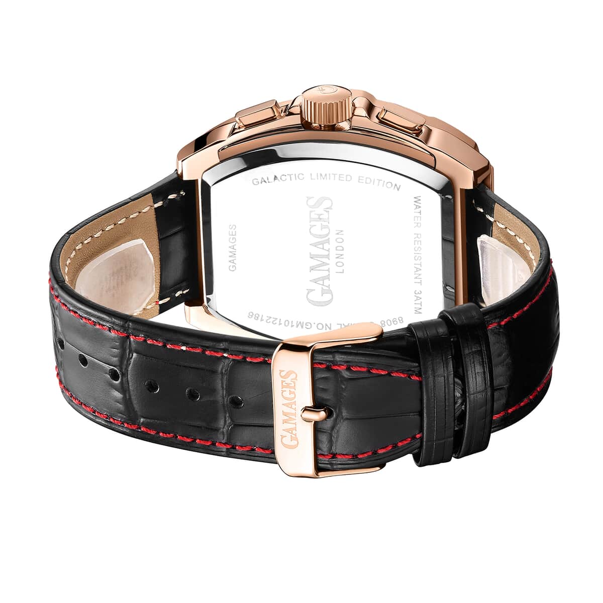 GAMAGES OF LONDON Limited Edition Hand Assembled Galactic Automatic Movement Genuine Leather Strap Watch in Rose (43mm) image number 2