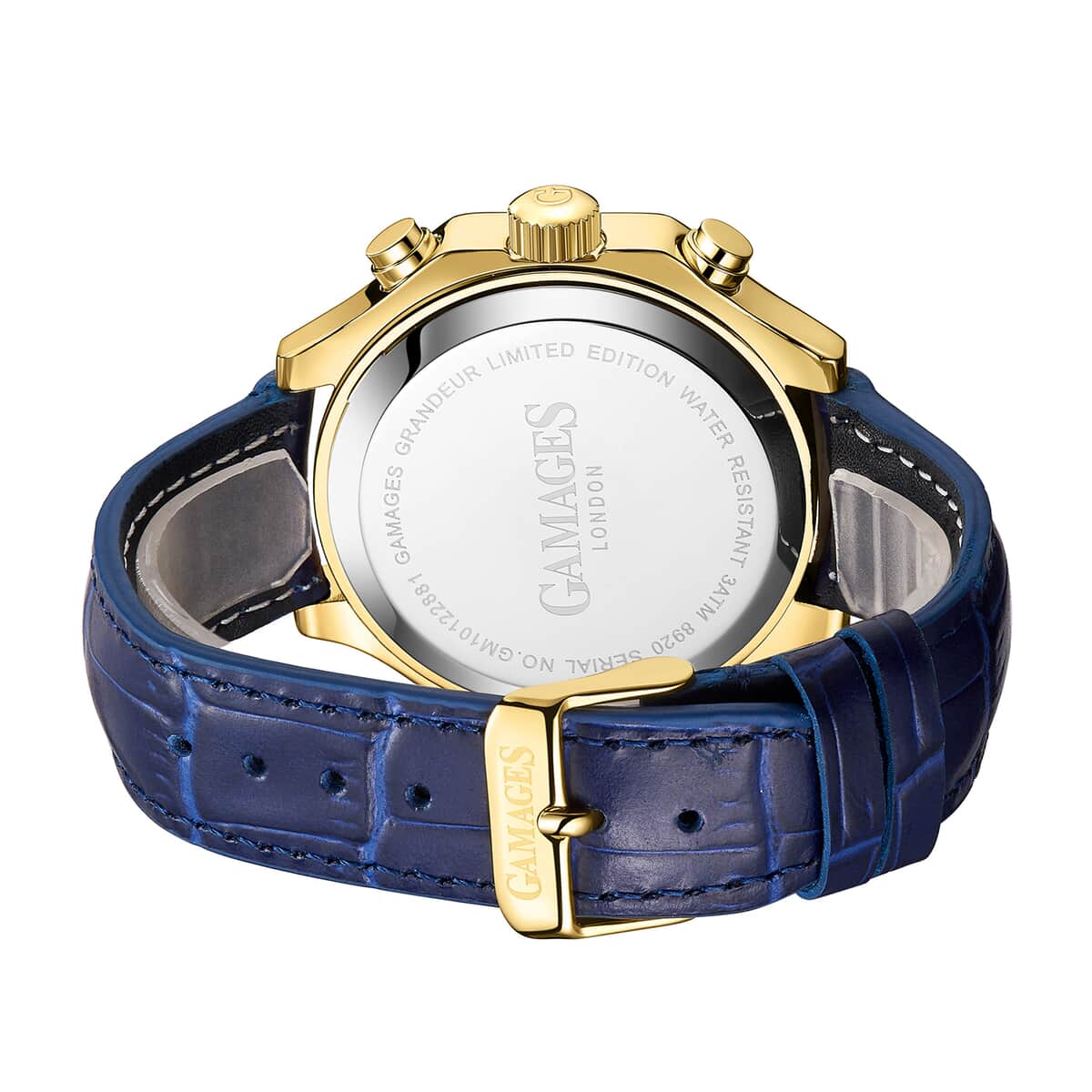 GAMAGES OF LONDON Limited Edition Hand Assembled Grandeur Automatic Movement Genuine Leather Strap Watch in Blue (45mm) FREE GIFT PEN image number 2