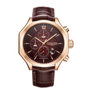 GAMAGES OF LONDON Limited Edition Hand Assembled Grandeur Automatic Movement Genuine Leather Strap Watch in Red (45mm)