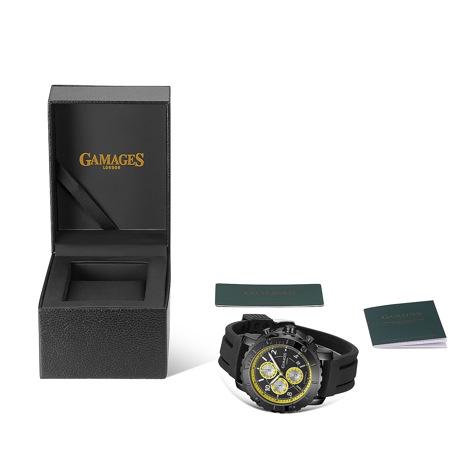 GAMAGES OF LONDON Limited Edition Hand Assembled Innovator Automatic Movement Silicone Strap Watch in Yellow (45mm)