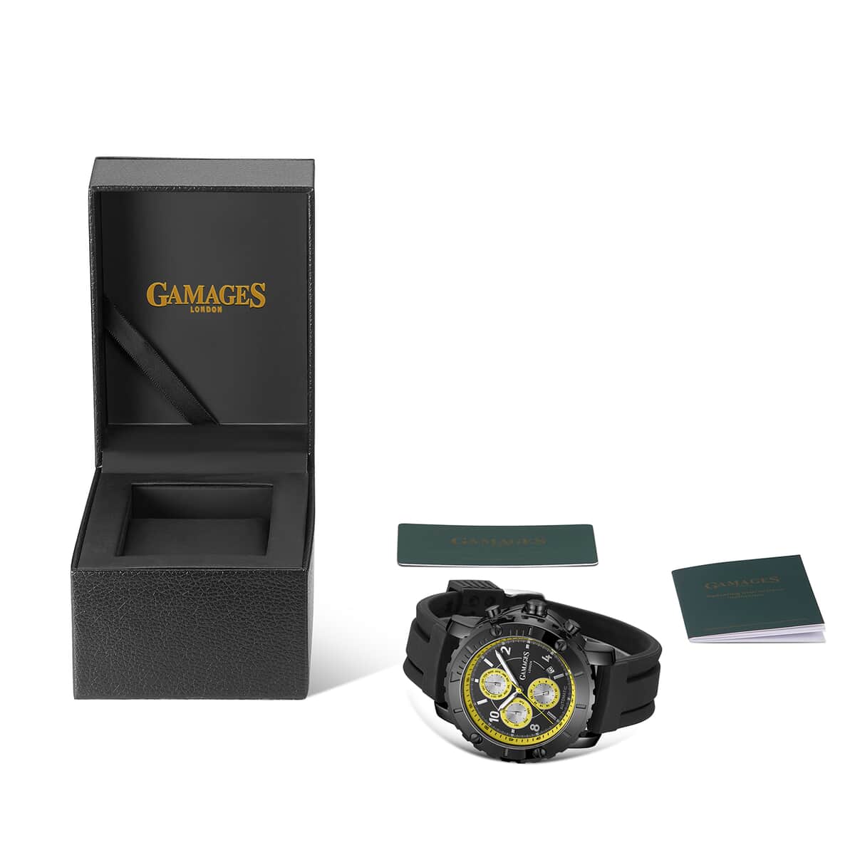 GAMAGES OF LONDON Limited Edition Hand Assembled Innovator Automatic Movement Silicone Strap Watch in Yellow (45mm) image number 3