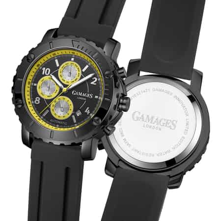 GAMAGES OF LONDON Limited Edition Hand Assembled Innovator Automatic Movement Silicone Strap Watch in Yellow (45mm) image number 4