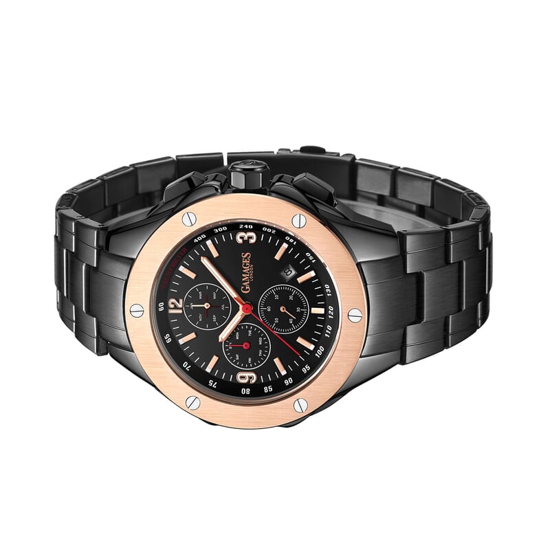 Gamages of London Limited Edition Hand Assembled Synergy Automatic Movement Watch in ION Plated Black Stainless Steel (50mm) FREE GIFT PEN