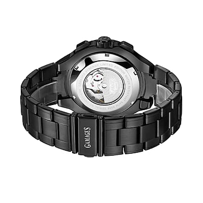 Gamages of London Limited Edition Hand Assembled Synergy Automatic Movement Watch in ION Plated Black Stainless Steel (50mm) FREE GIFT PEN