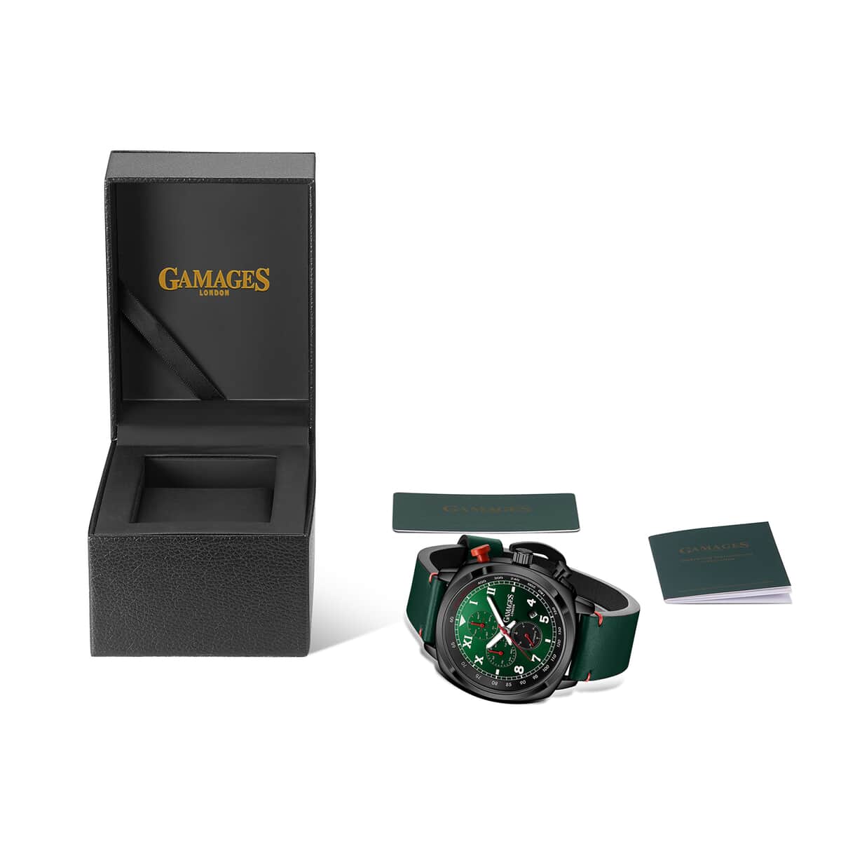 GAMAGES OF LONDON Limited Edition Hand Assembled Apex Automatic Movement Genuine Leather Strap Watch in Green (45mm) FREE GIFT PEN image number 5
