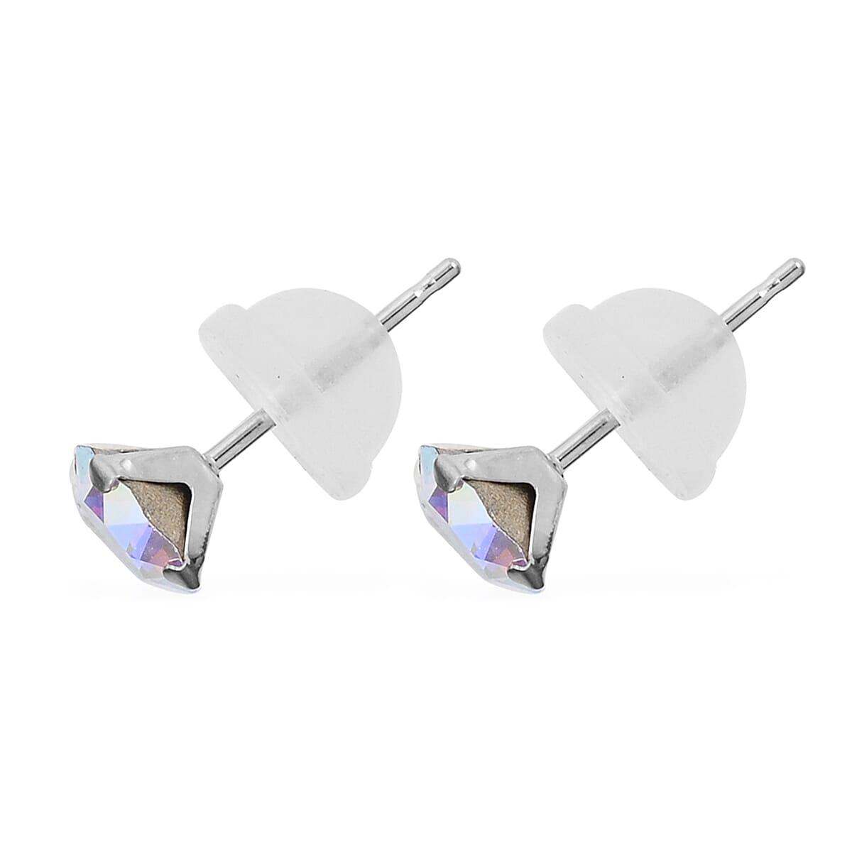 Aquamarine Crystal Solitaire Stud Earrings in 10K White Gold image number 3