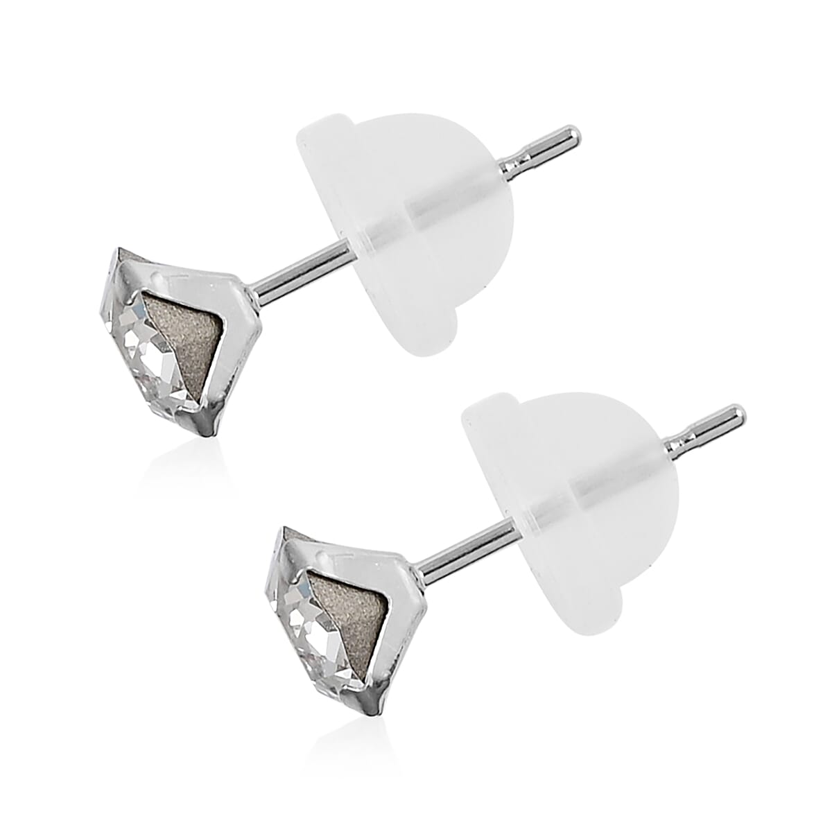 10K White Gold White Crystal Stud Earrings image number 3