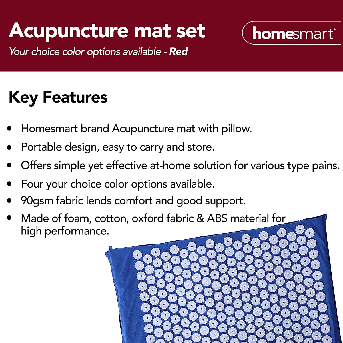 Homesmart Acupressure Mat Blue with Pillow image number 2