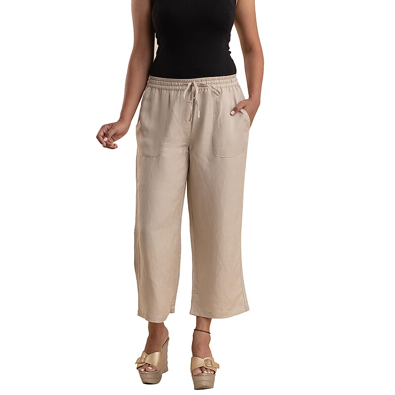 JOVIE Khaki Linen Wide Leg Capri with Drawstring - XL