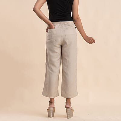JOVIE Khaki Linen Wide Leg Capri with Drawstring - XL