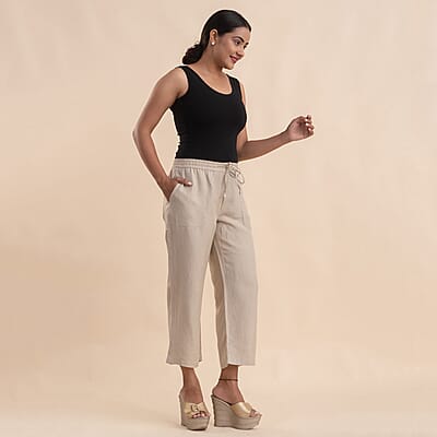 JOVIE Khaki Linen Wide Leg Capri with Drawstring - XL