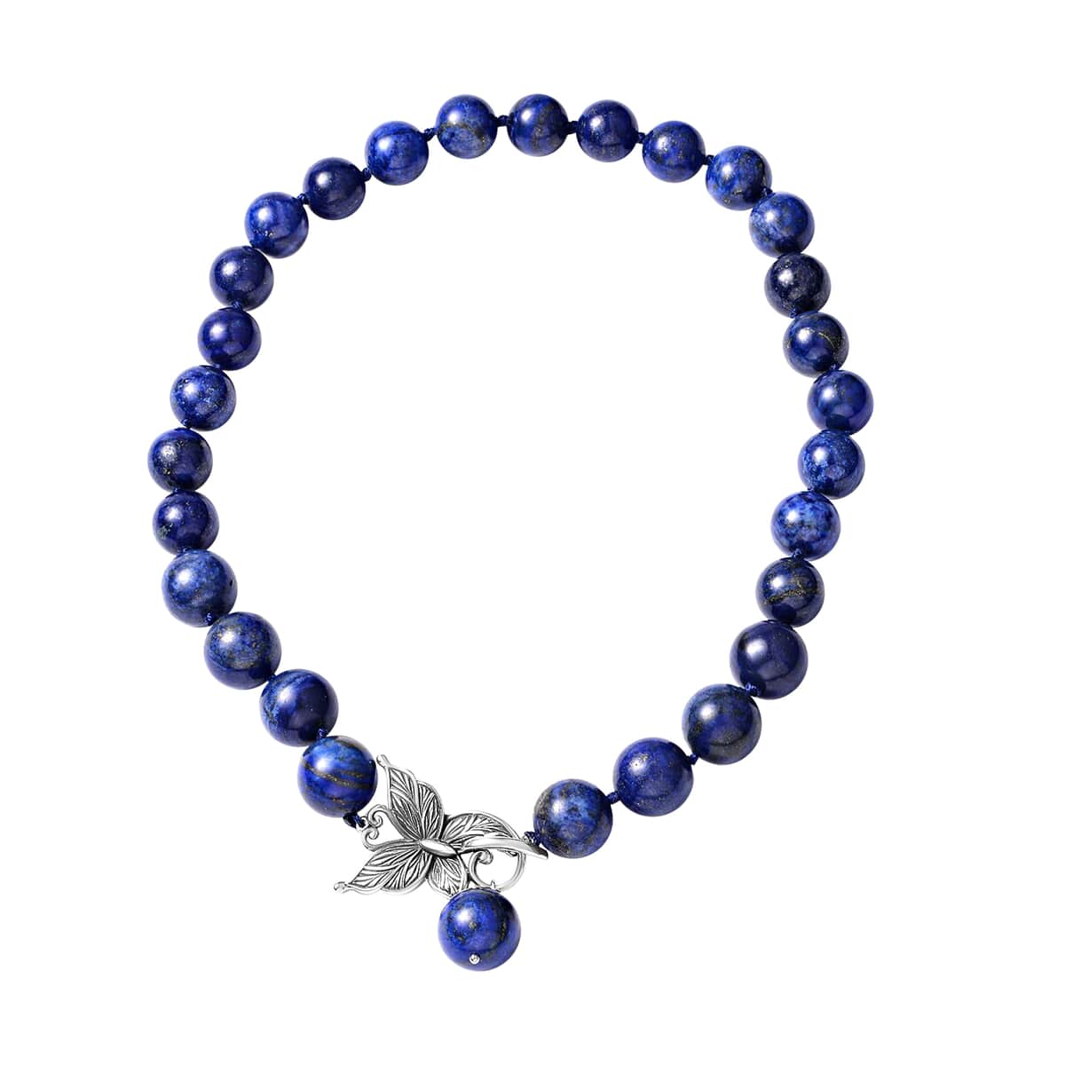 Lapis Lazuli Beaded Necklace In Stainless Steel, Premium Bead Necklace For Women, Butterfly Front Toggle Clasp (20 Inches) 802.00 ctw image number 0