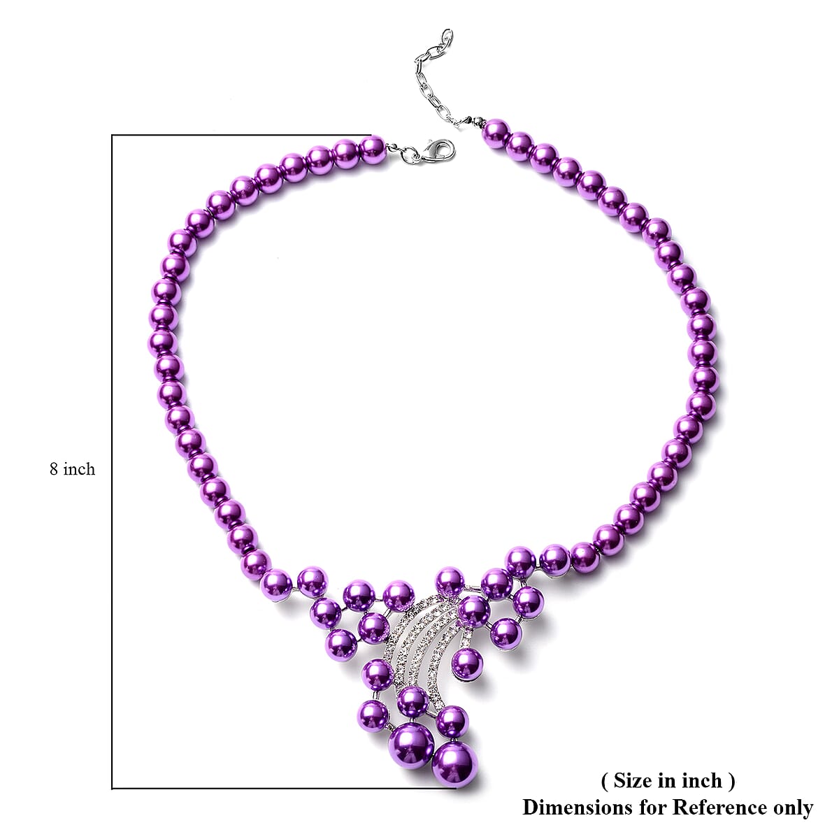 Simulated Purple Pearl and White Austrian Crystal Elegant BIB Necklace 20 Inches in Silvertone image number 4