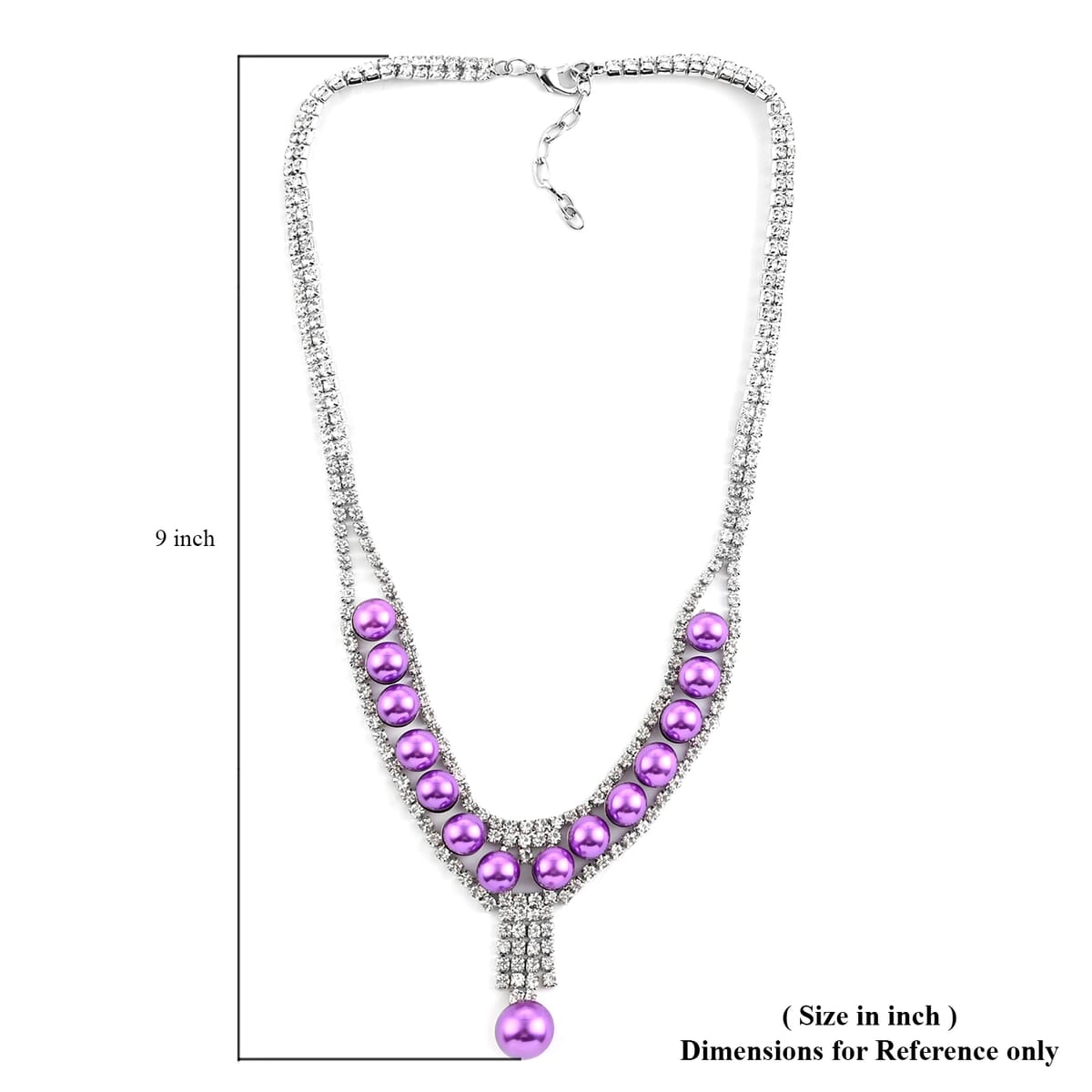 Simulated Purple Pearl and White Austrian Crystal Necklace 20 Inches in Silvertone image number 4