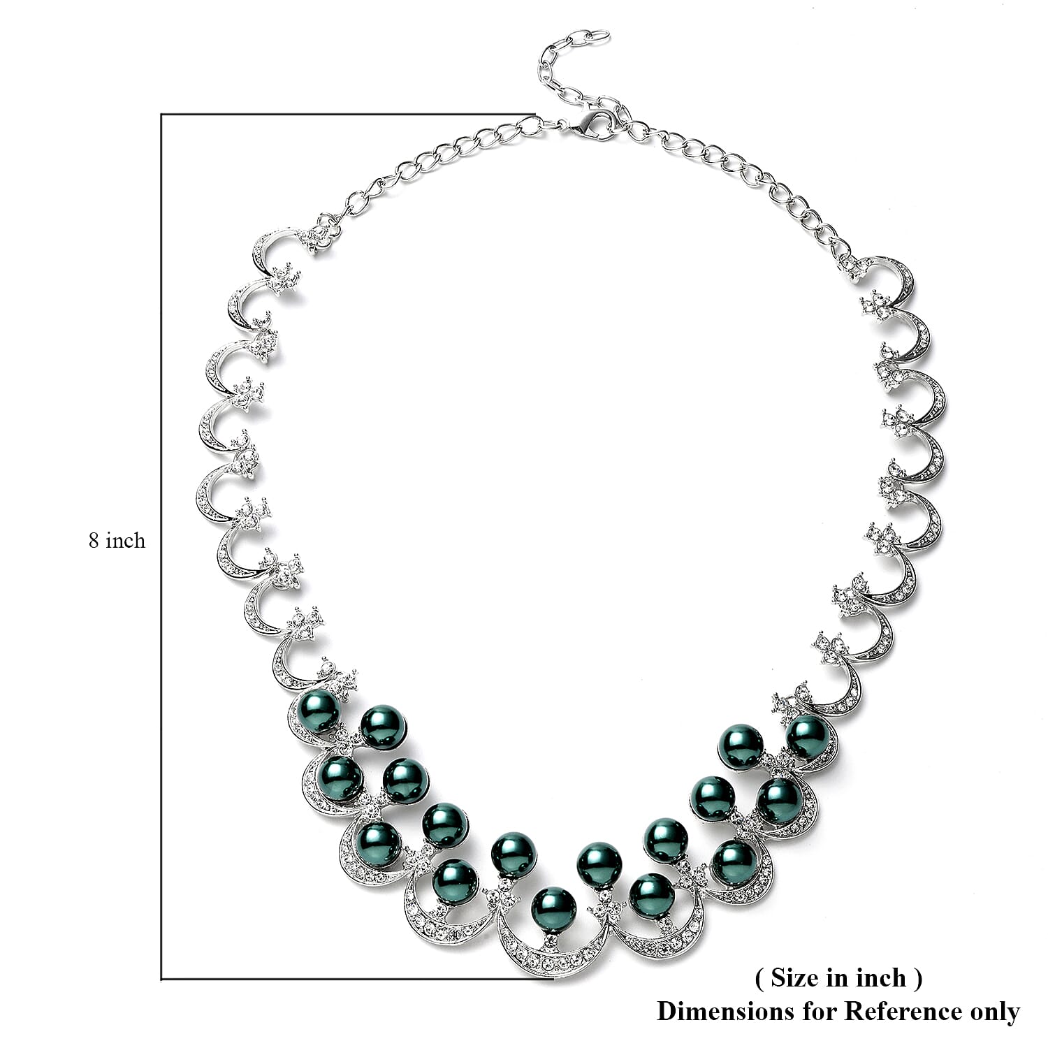 Simulated Peacock Pearl and White Austrian Crystal Necklace 20 Inches in Silvertone