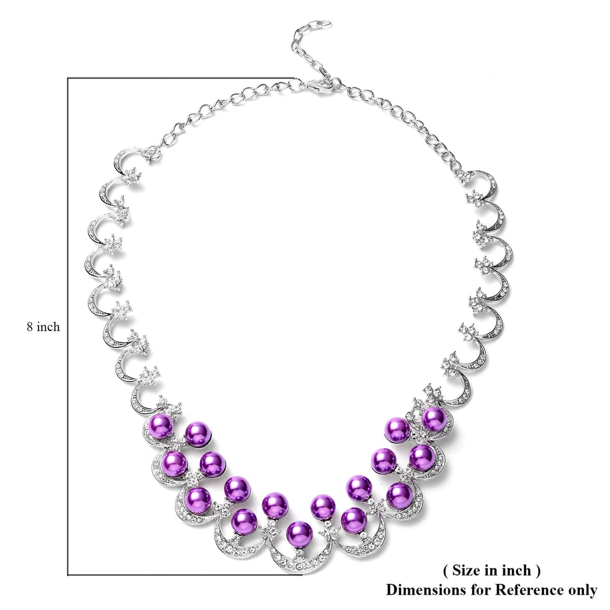 Simulated Purple Pearl and White Austrian Crystal Necklace 20 Inches in Silvertone image number 4