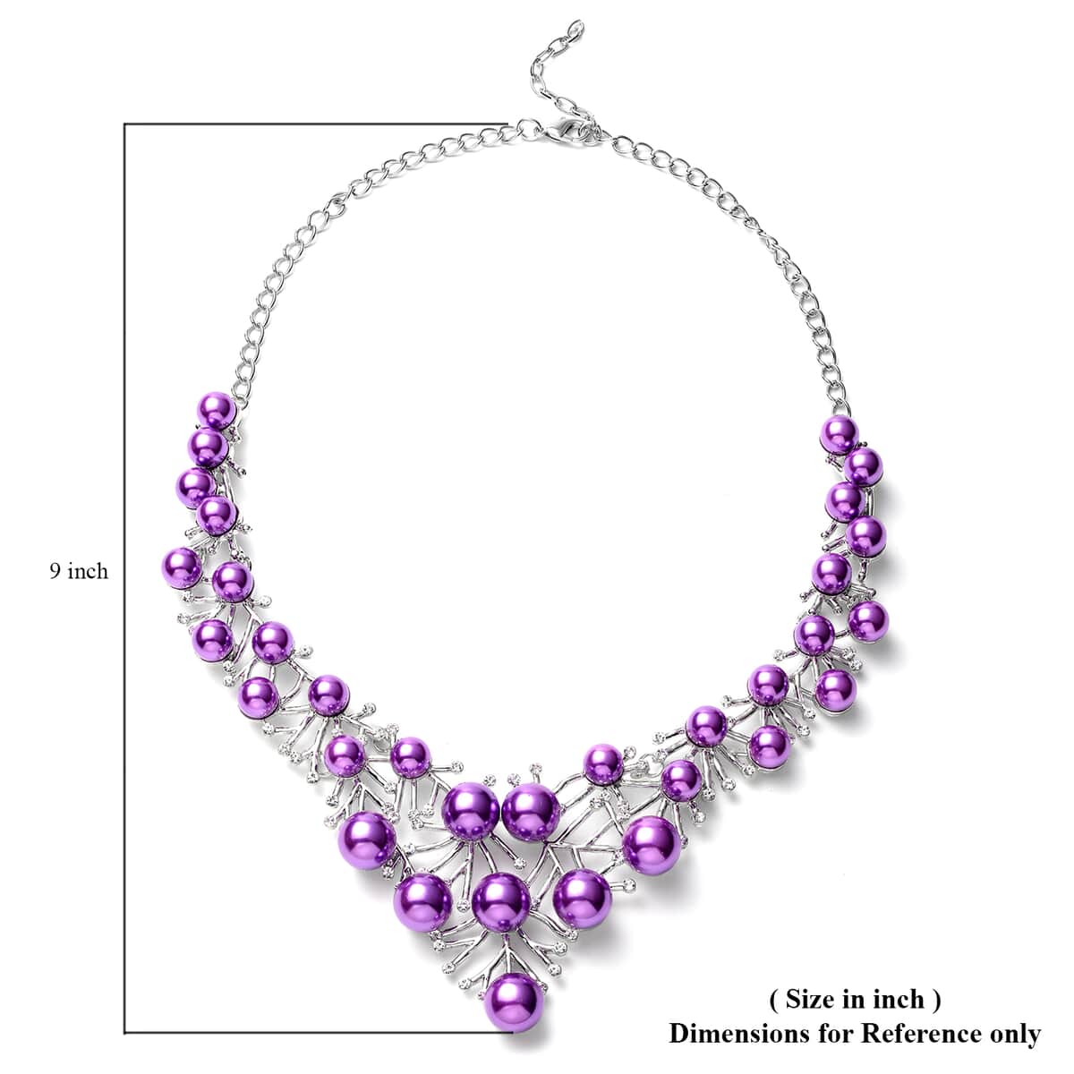 Simulated Purple Pearl and White Austrian Crystal BIB Necklace 20.50 Inches in Silvertone image number 4