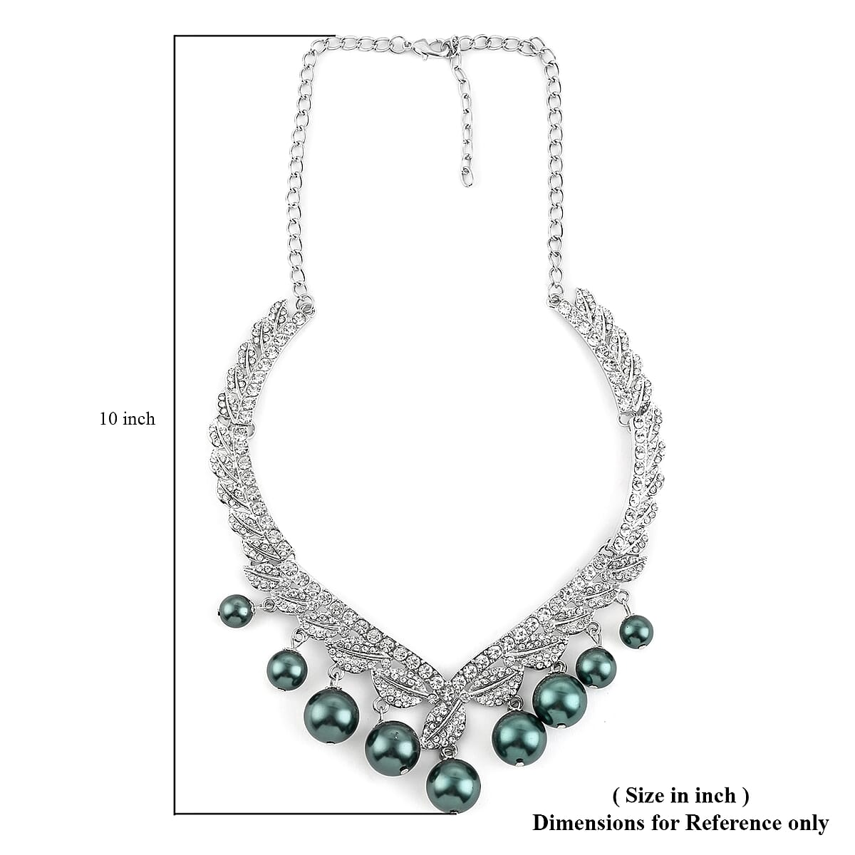 Simulated Peacock Pearl and White Austrian Crystal Bib Necklace 20.50 Inches in Silvertone image number 3