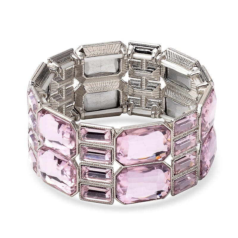 Simulated Pink Diamond Bracelet in Silvertone (6.50 In)