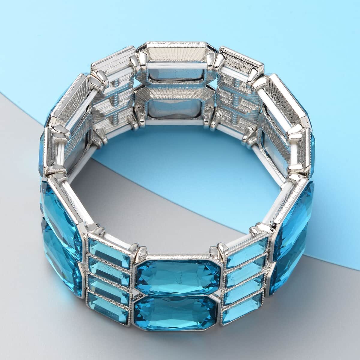 Simulated Light Blue Diamond Bracelet in Silvertone (6.50 In) image number 1