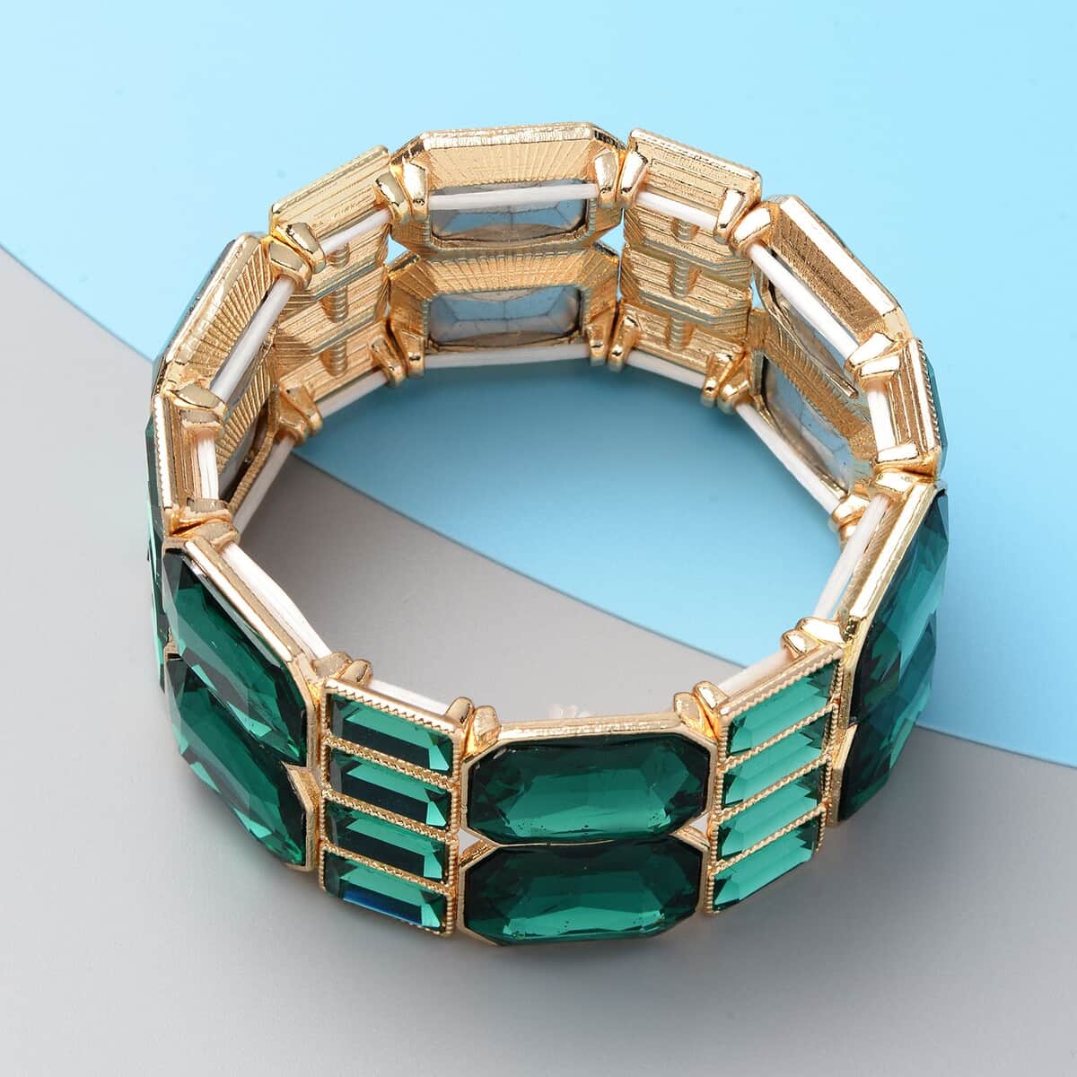 Simulated Green Diamond Bracelet in Goldtone (6.50 In) image number 1