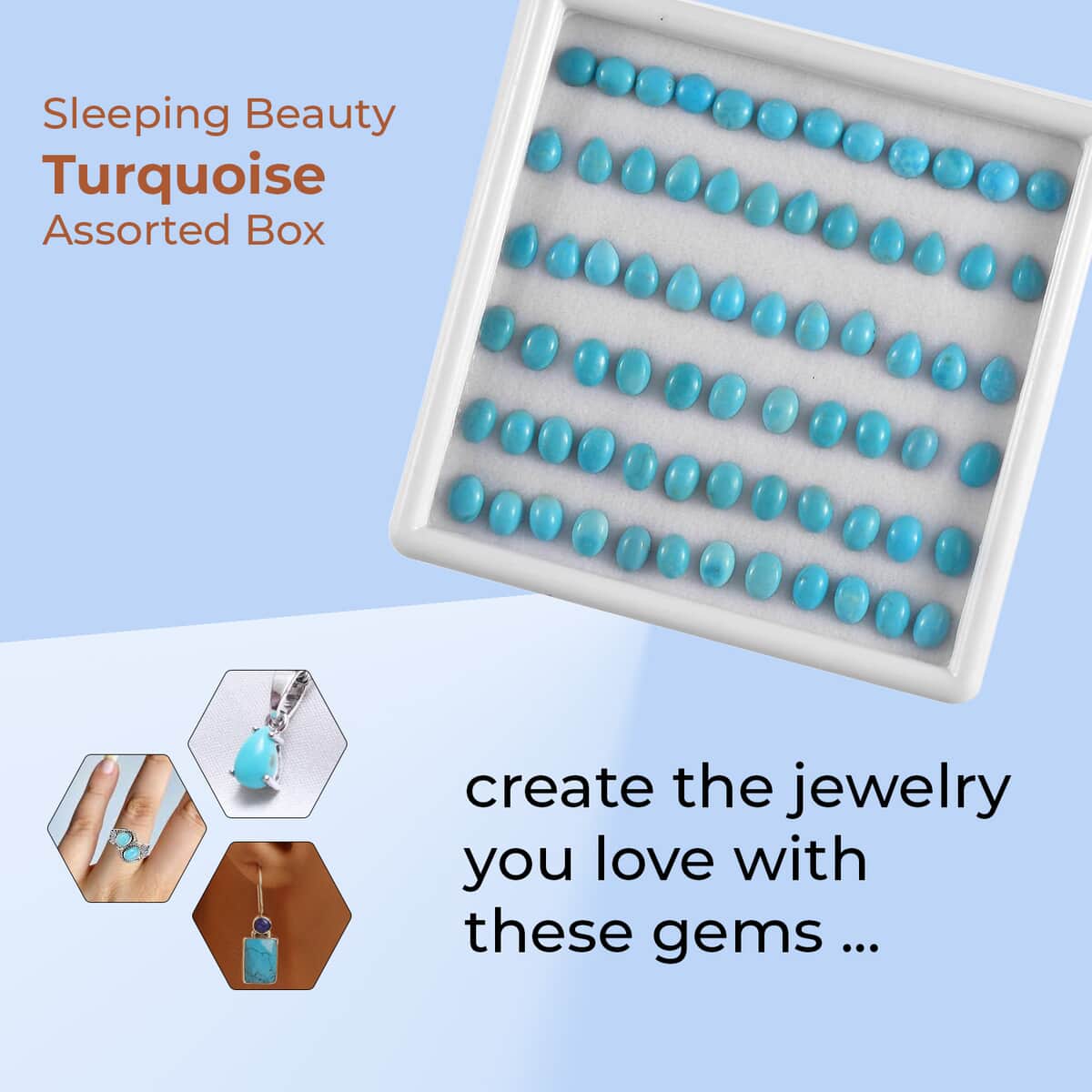 Sleeping Beauty Turquoise Assorted Box, Loose Gemstones For Jewelry Making, Sleeping Beauty Turquoise Gems For Ring Earrings Necklace (Mix Mix Size) 50.00 ctw image number 2