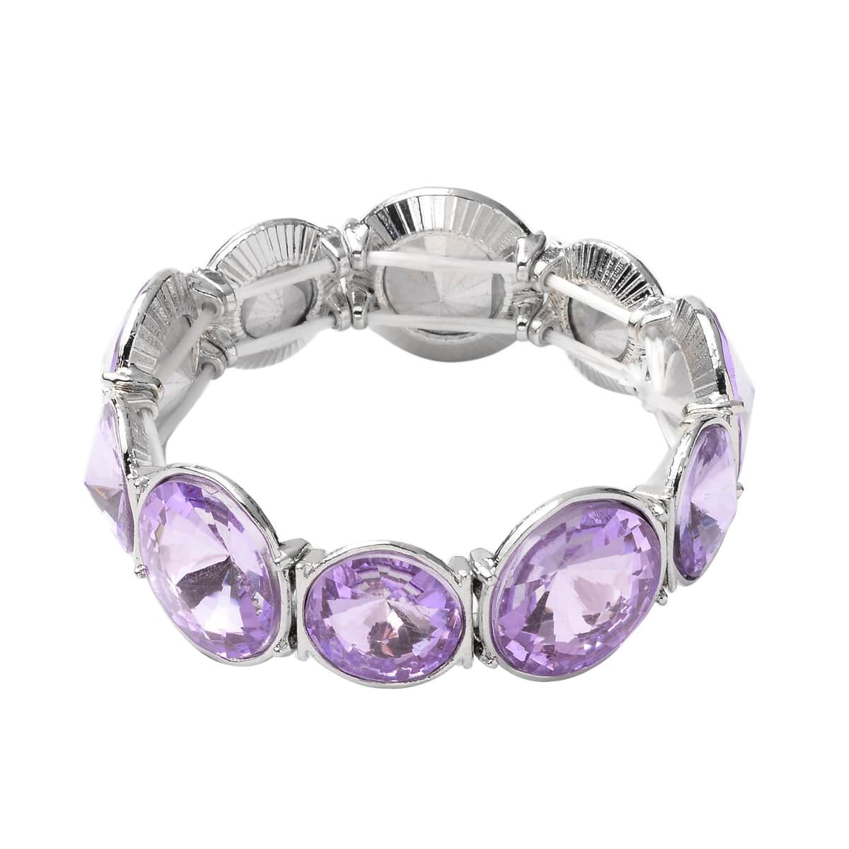 Purple Glass Bracelet in Silvertone (7.00 In) image number 0