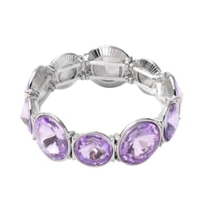 Purple Glass Bracelet in Silvertone (7.00 In)