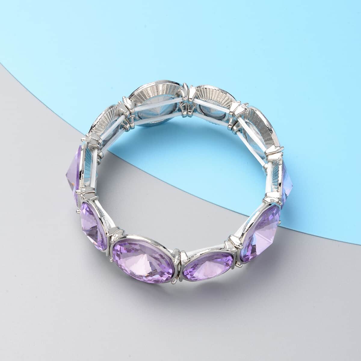 Purple Glass Bracelet in Silvertone (7.00 In) image number 1