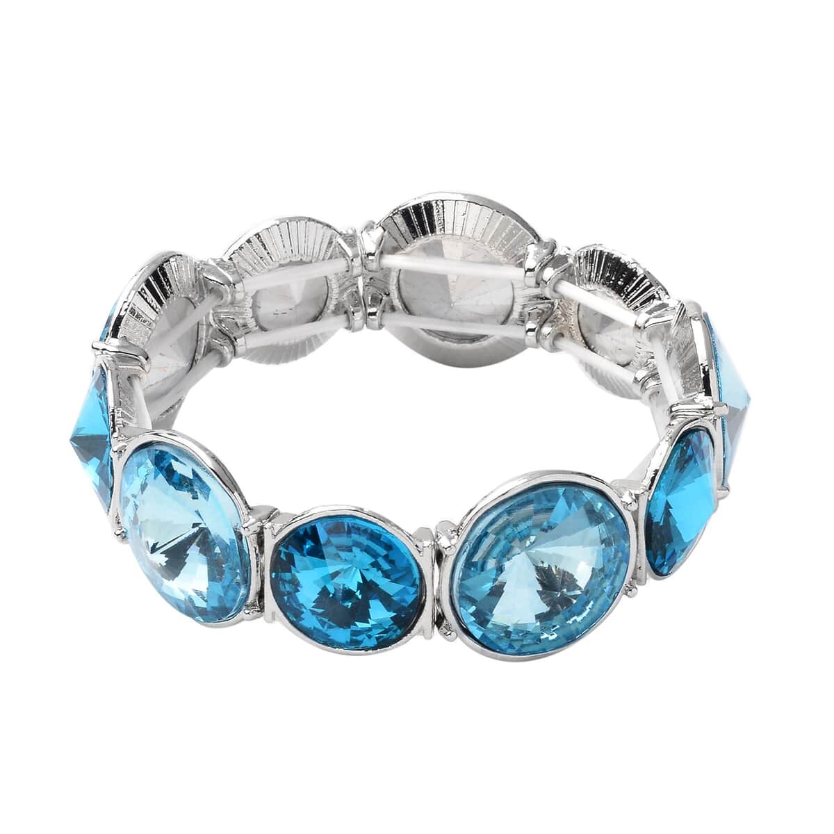 Blue Glass Bracelet in Silvertone (7.00 In) image number 0