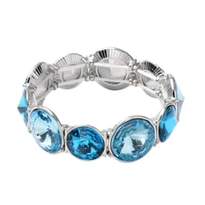 Blue Glass Bracelet in Silvertone (7.00 In)